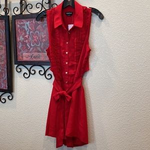 NWT Bebe red pleated button-up romper w/open back
